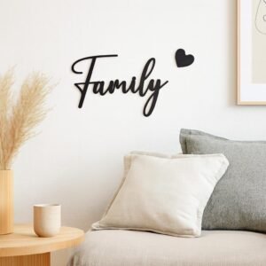 Family Wooden Wall Sticker with 3M Adhesive – Rustic Home Decor Sign with Heart