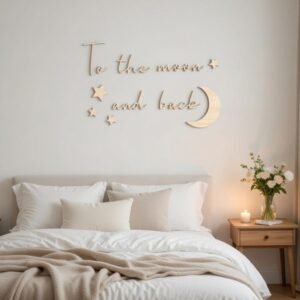 Wooden Wall Sign • To the Moon and Back Nursery Decor, Scandinavian Baby Room Art