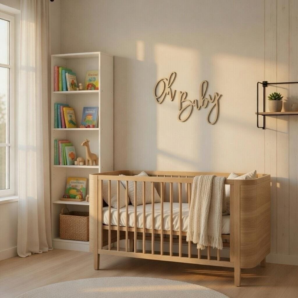 Oh Baby Wooden Wall Sign • Plywood Nursery Decor • Baby Room Wall Art • Scandinavian Nursery Sign • Black White Natural Wall Hanging