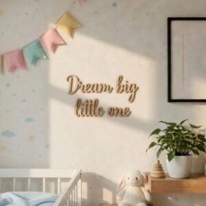 Dream Big Little One Wooden Wall Sign • Plywood Nursery Decor • Baby Room Wall Art • Scandinavian Kids Room Sign • Black White Natural