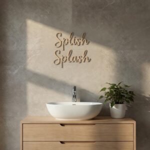 Splish Splash Wooden Wall Sign – Bathroom Quote – Plywood Wall Art – Fun Washroom Decor