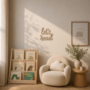 Let’s Read Wooden Wall Sign • Plywood Kids Room Decor • Reading Nook Wall Art • Scandinavian Nursery Sign • Black White Natural