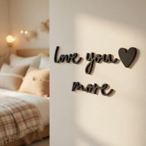 Love You More Wooden Wall Sign • Plywood Bedroom Decor • Modern Minimalist Quote Sign • Romantic Wall Art • Black White Natural