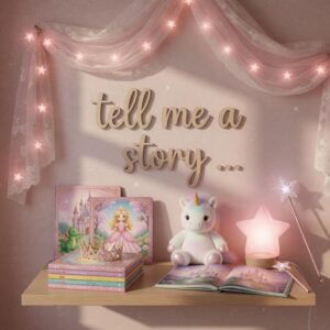 Tell Me a Story Wooden Wall Sign • Plywood Kids Room Decor • Reading Nook Wall Art • Scandinavian Nursery Sign • Black White Natural
