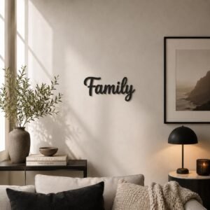 Family Wooden Wall Sign • Plywood Home Decor • Modern Minimalist Wall Art • Living Room Quote Sign • Black White Natural