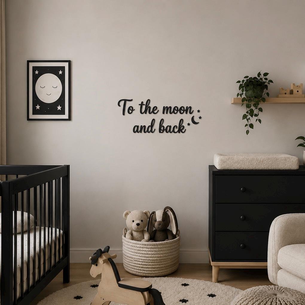 To the Moon and Back Wooden Wall Sign • Plywood Nursery Decor • Kids Room Wall Art • Scandinavian Quote Sign • Black White Natural - Image 3
