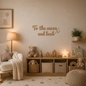 To the Moon and Back Wooden Wall Sign • Plywood Nursery Decor • Kids Room Wall Art • Scandinavian Quote Sign • Black White Natural