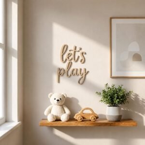 Let's Play Wooden Wall Sign – Playroom Decor – Plywood Nursery Wall Art – Kids Room Quote
