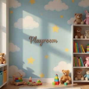 Playroom Wooden Wall Sign • Plywood Kids Room Decor • Scandinavian Play Space Wall Art • Minimalist Nursery Sign • Black White Natural