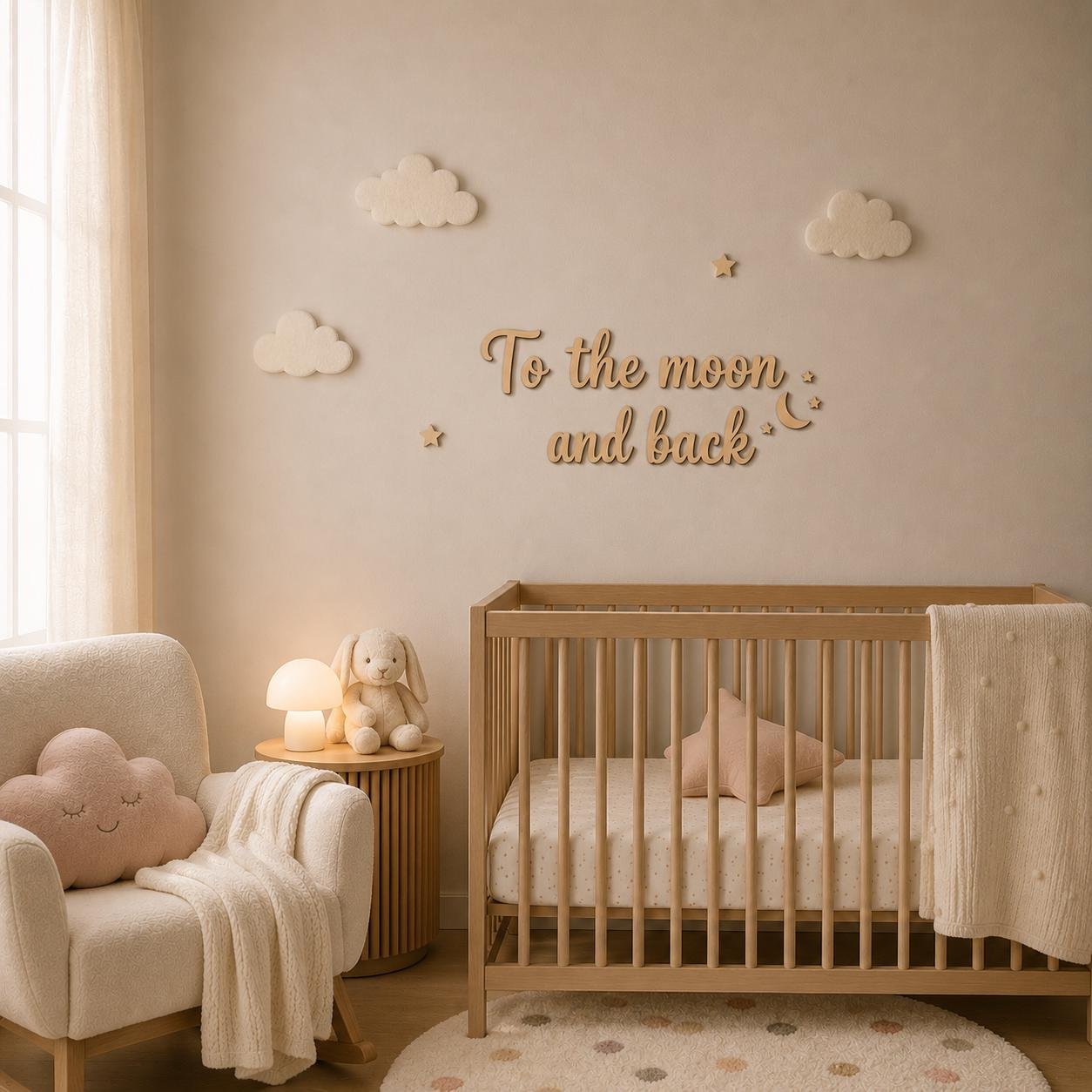To the Moon and Back Wooden Wall Sign • Plywood Nursery Decor • Kids Room Wall Art • Scandinavian Quote Sign • Black White Natural - Image 2