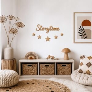 Wooden Wall Sign “Storytime” | Plywood Nursery Decor | Reading Corner Wall Art | Scandi Kids Room | Black, White or Natural Colour