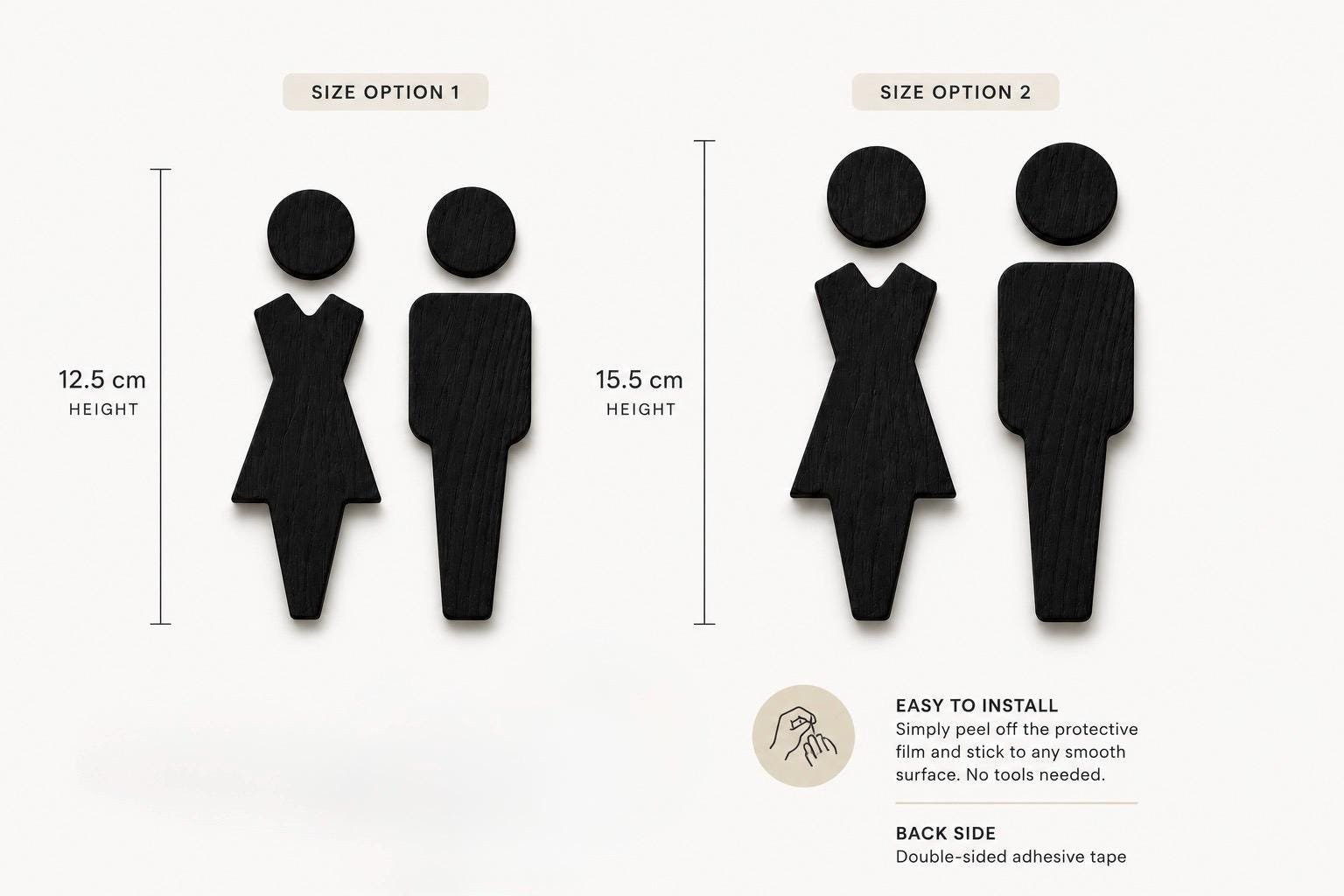 Wooden Toilet Sign | Plywood Restroom Symbols | Minimalist WC Door Sign | Black, White or Natural Colour | Scandi Bathroom Decor - Image 5