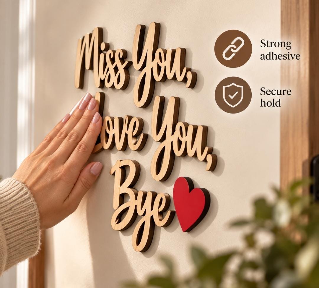 Miss You Love You Bye Wooden Wall Sign – Plywood Home Decor – Hallway Quote Sign – Black White Natural Colour Options – Modern Entryway Deco - Image 4
