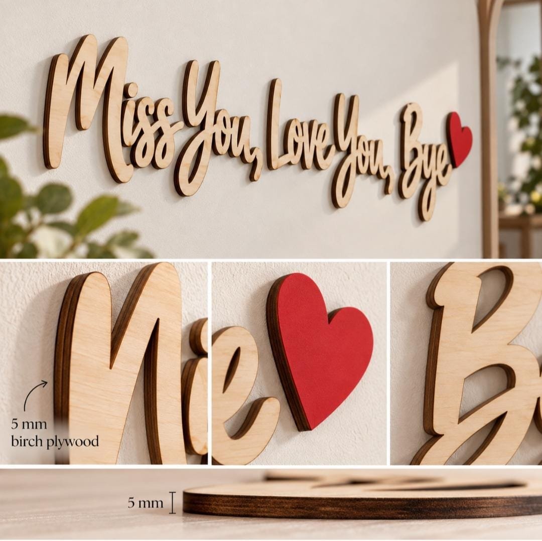 Miss You Love You Bye Wooden Wall Sign – Plywood Home Decor – Hallway Quote Sign – Black White Natural Colour Options – Modern Entryway Deco - Image 7