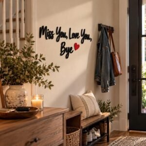Miss You Love You Bye Wooden Wall Sign – Plywood Home Decor – Hallway Quote Sign – Black White Natural Colour Options – Modern Entryway Deco