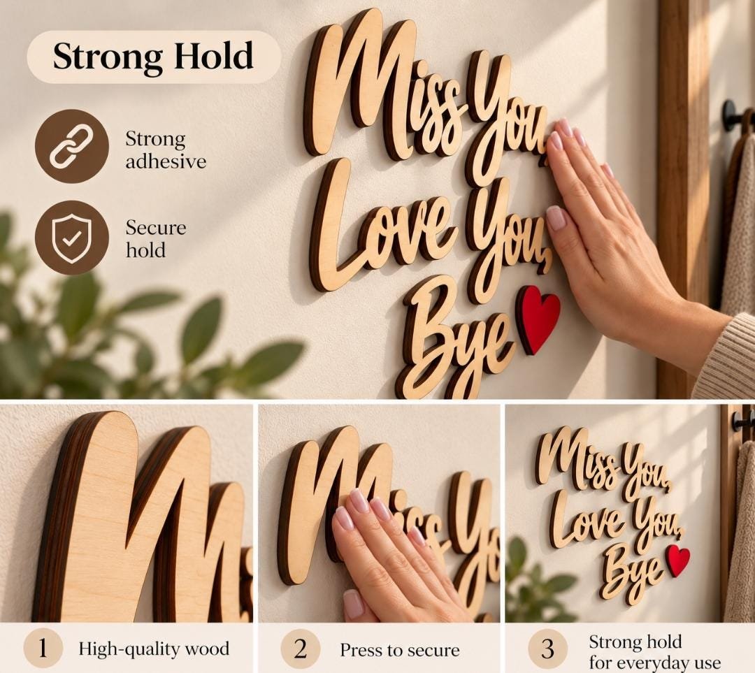 Miss You Love You Bye Wooden Wall Sign – Plywood Home Decor – Hallway Quote Sign – Black White Natural Colour Options – Modern Entryway Deco - Image 6