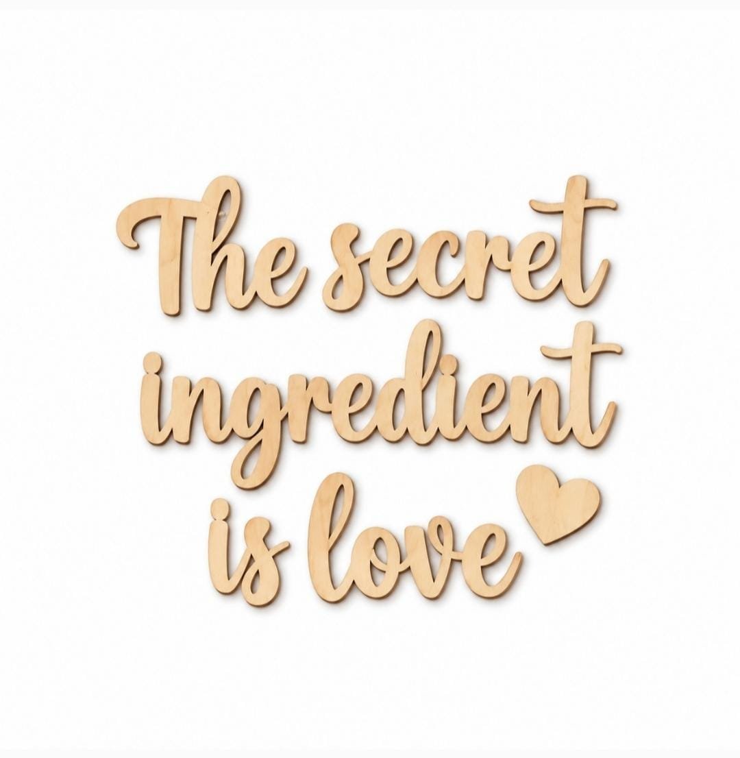 The Secret Ingredient Is Love Wooden Kitchen Sign – Plywood Wall Decor – Black White Natural Colours – Rustic Dining Room Quote Sign - Image 5