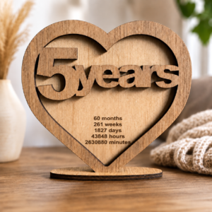 Personalised Wooden 5th Wedding Anniversary Heart Keepsake